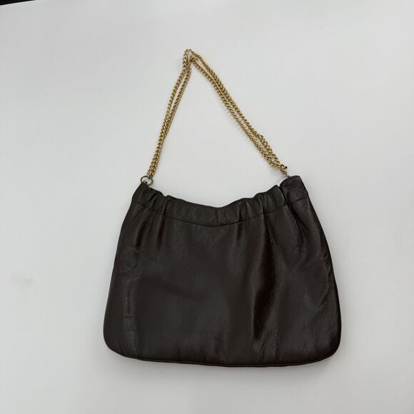Ande Vintage Dark Brown Leather Shoulder Bag Gold Hardware Classic Designer - Picture 8 of 12